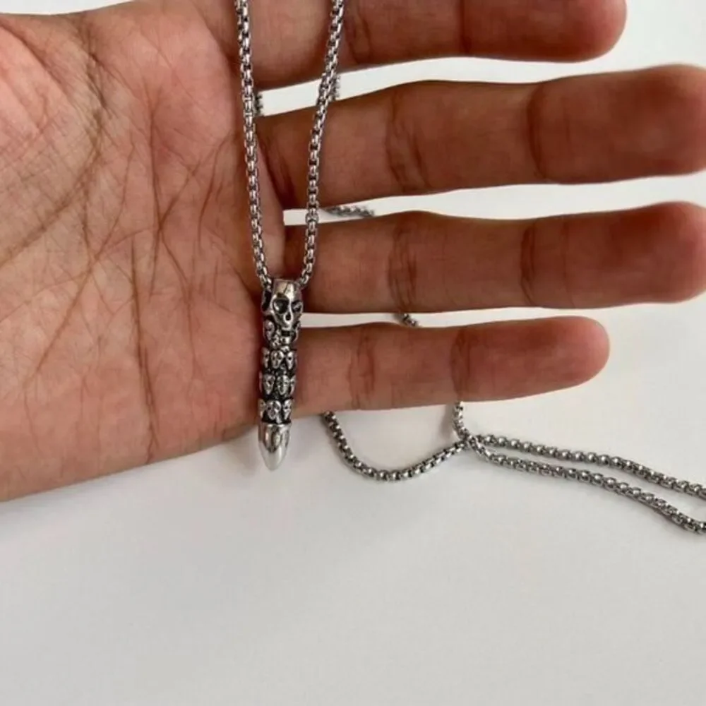 Y2K 2000s grunge heavy metal punk gothic emo skull bullet pendant necklace